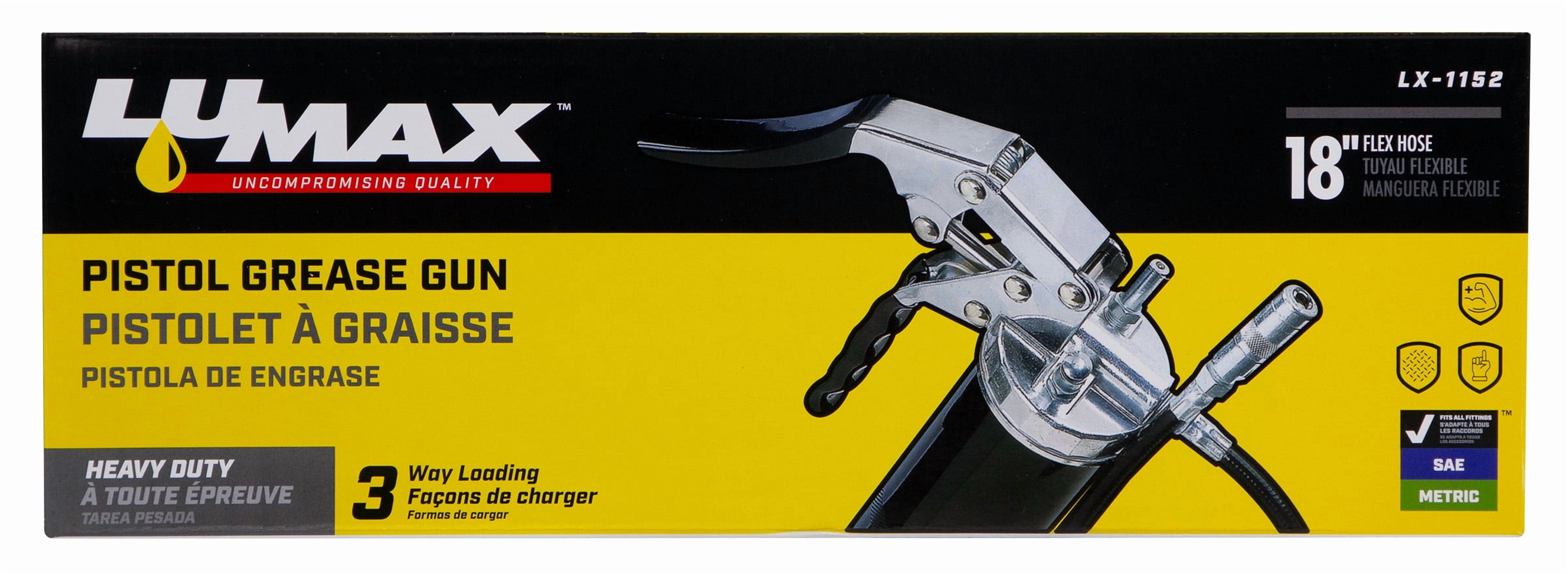 (2 pack) Lumax Heavy-Duty Pistol Grease Gun with 18" Flex Hose