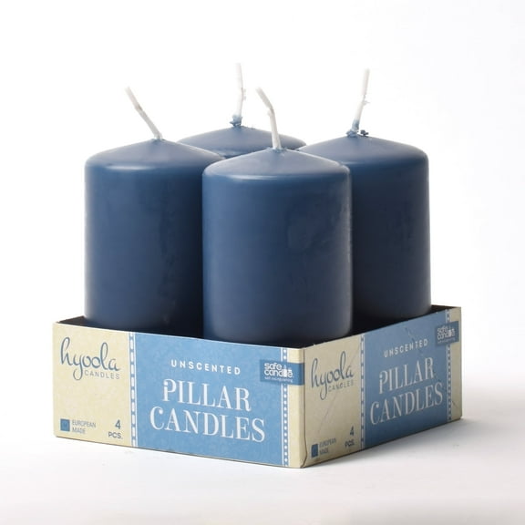 Hyoola 2 x 4 Midnight Blue Unscented European Made Pillar Candles, Dripless Paraffin Wax with Smokeless Cotton Wicks, 4-Pack