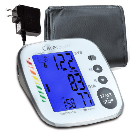 Care Touch Blood Pressure Monitor with AC Adapter - Fully Automatic Upper Arm Digital BP Cuff with AC Adapter, Platinum Series, Medium to Large Cuff - Batteries