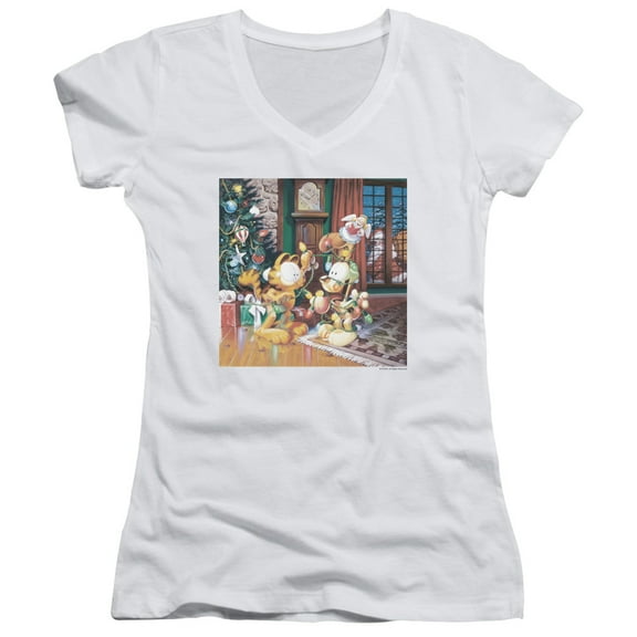Garfield Odie Tree Junior Women's V-Neck T-Shirt White