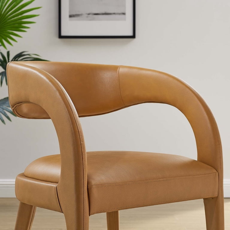 Side Dining Chair, Tan, Vegan Leather, Kitchen Cafe Bistro