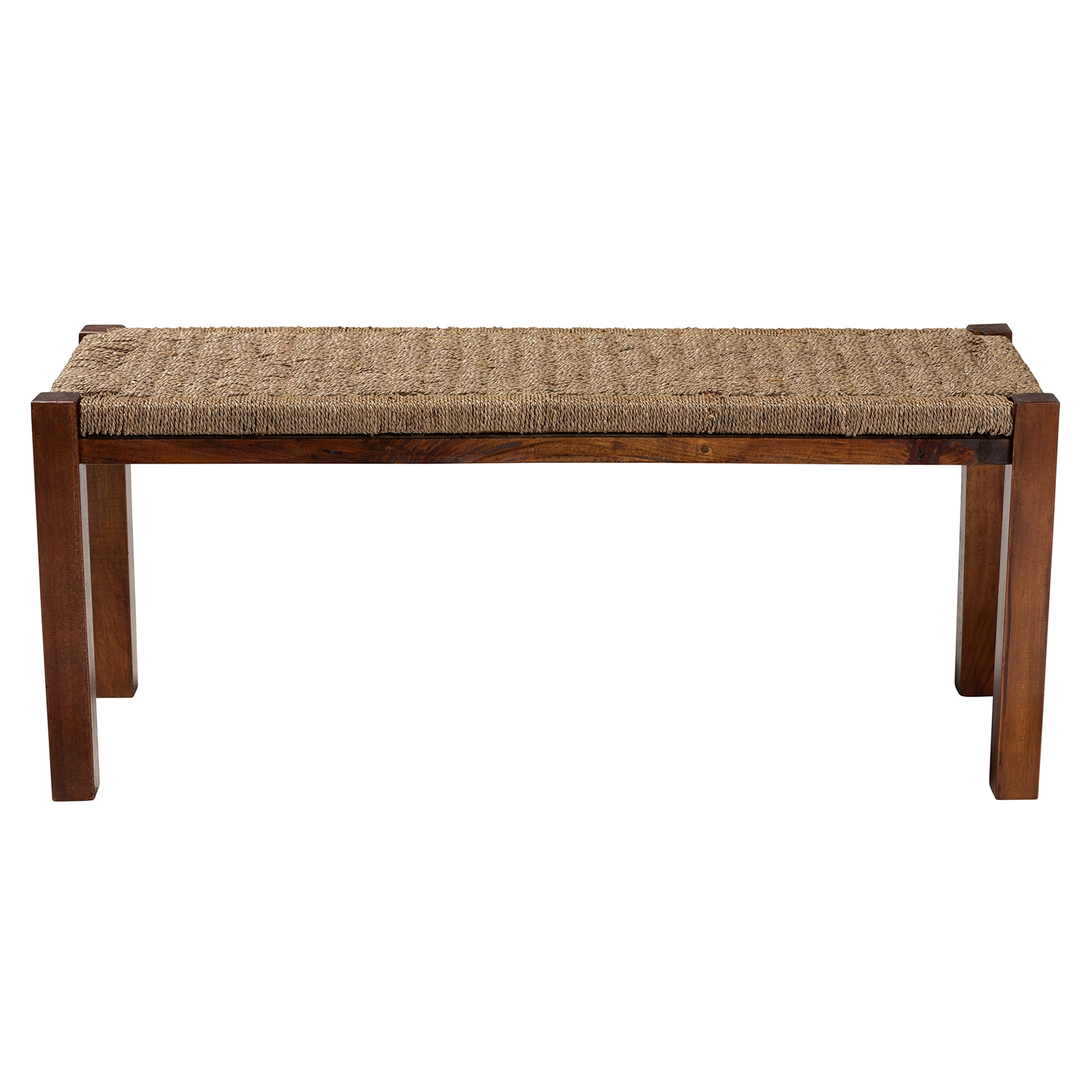 bali & pari Hermes Seagrass and Mahogany wood Transitional Bench, Walnut Brown