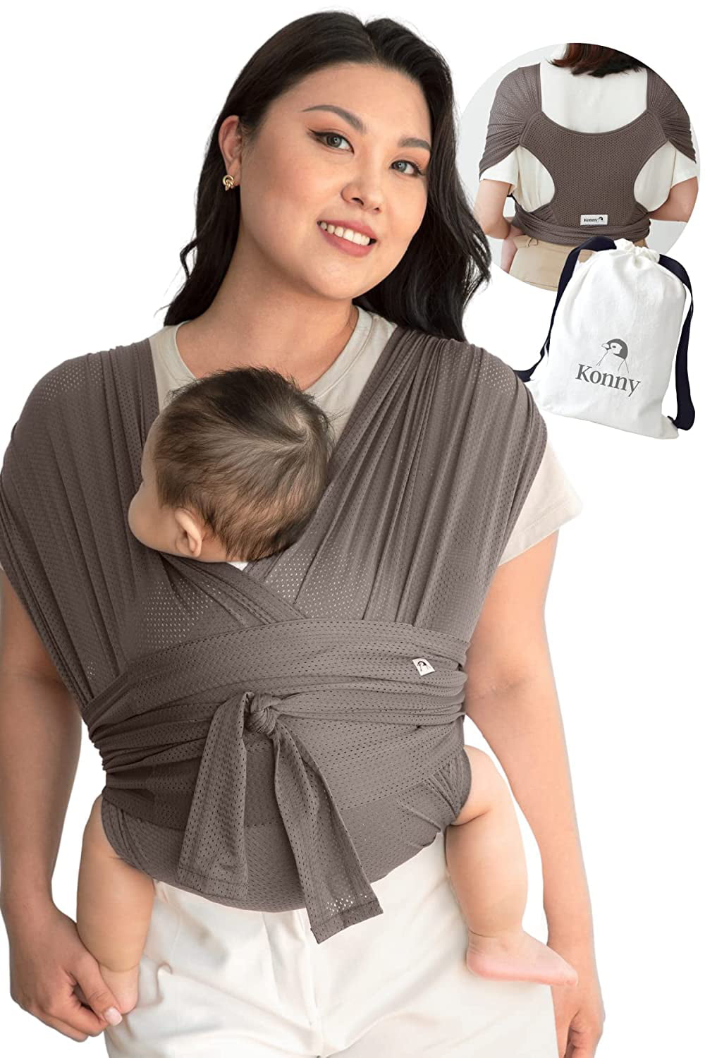 Newborns Konny Baby Carrier Summer Cool and Breathable Fabric Cream, XL Ultra-Lightweight Sensible Sleep Solution Infants to 45 lbs Toddlers Hassle-Free Baby Wrap Sling 