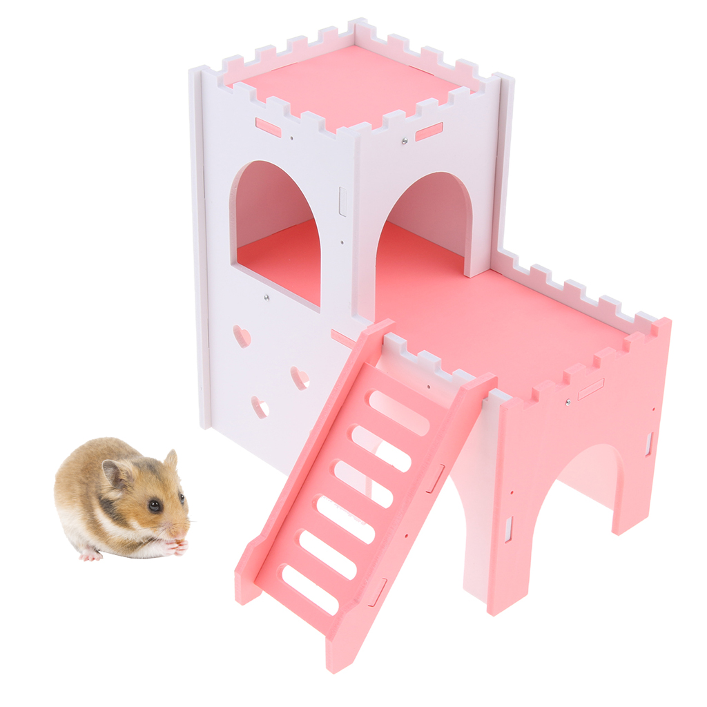 Bvdfgk Hamster Hideout House Cabin Cages Wooden Play Toy Pink
