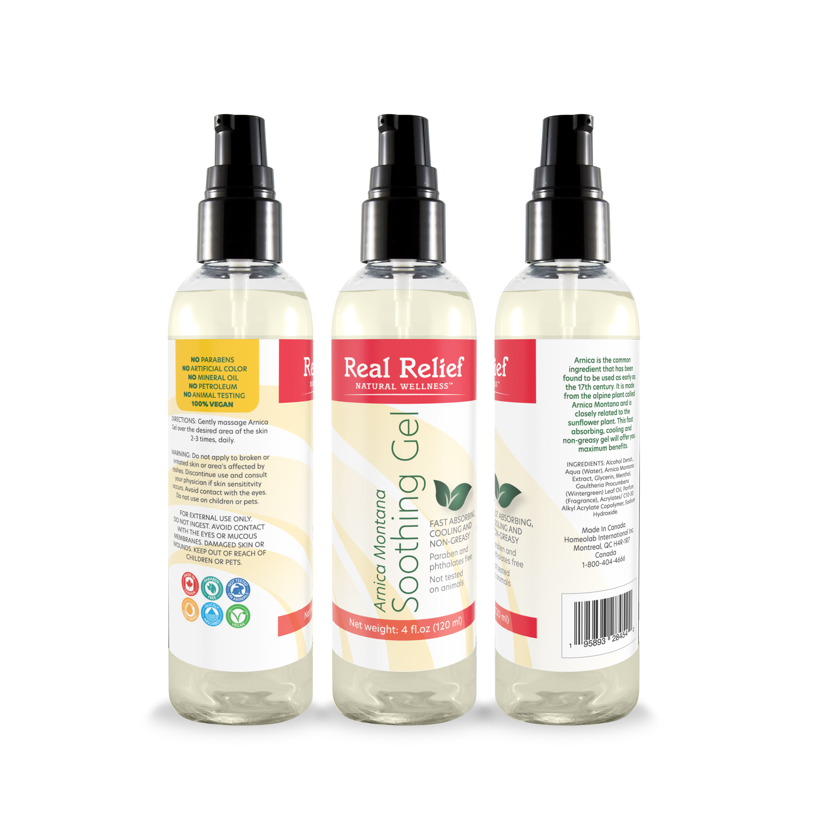 Real Relief Arnica Gel 4 oz Fast Absorbing, Cooling & Non-Greasy Soothing Gel