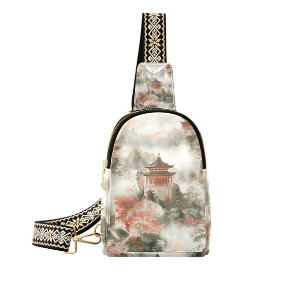 FORMRS Womens Crossbody Sling Bag Travel Daypack Shoulder Chest Backpack, Red Mountain Pattern