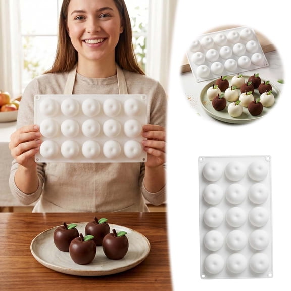 Leeye Apple Shaped Silicone Cake Mold, Non-Stick Baking Pan with 15 Cavities for Jelly Chocolate Dessert, Oven Safe Flexible Kitchen Mold