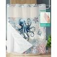 thumbnail image 2 of No Hook Shower Curtains, Coastal Octopus Standard Bathtub Curtains with Snap in Liner, Ocean Nautical Conch Coral Fish Shells Waterproof Washable Fabric Bathroom Shower Curtain Sets, 72" x 72", 2 of 7