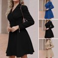 thumbnail image 2 of Fall Winter Women Jacket Double-breasted A-line Slim Fit Turn-down Collar Tight Waist Pure Color Formal Business Office Dress Long Sleeve Commuting Coat, 2 of 8