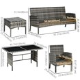 thumbnail image 2 of 6-Piece Outdoor Patio Furniture Set, Grey PE Rattan Wicker Conversation Set with Sofa, 2 Armchairs, 2 Ottomans and Glass Top Coffee Table for Backyard, Porch, Garden and Deck, 2 of 7