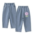 thumbnail image 2 of FLMEI Kids Baby Girls Straight Denim Pants Washed Elastic Waist Casual Trousers Spring Fall Wide Leg Baggy Jeans Pants Size 1-8 Years, 2 of 8
