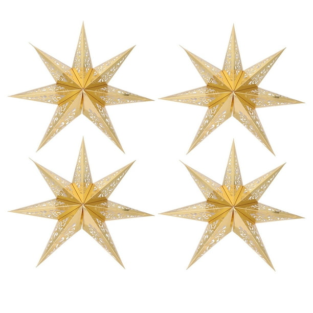 4 faroles navideños de papel con forma de estrella, estilo bohemio, para colgar en la pared, de origami de siete puntas, para bodas, fiestas y decoración de ventanas.