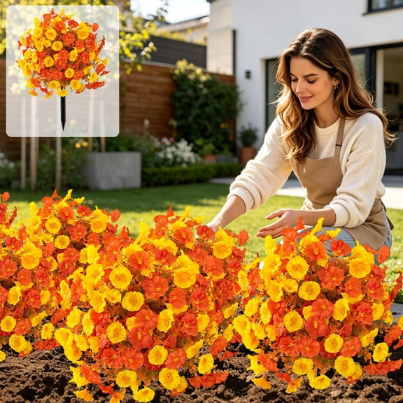 YiJuHui Artificial Topiary Trees Fake Potted Plants Outdoor Artificial Shrubs for Garden Decor Simulated Plastic Greenery Indoor Houseplant for Home Patio Porch Fall Decoration