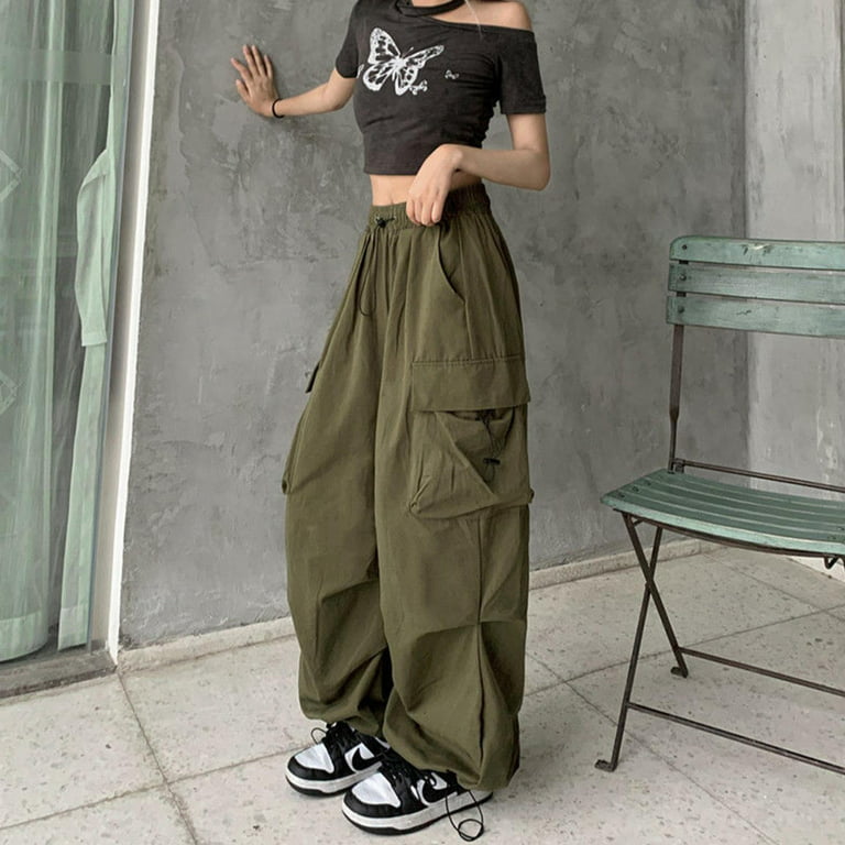 YOLAI Womens Baggy Cargo Pants Streetwear Hop Joggers Sweatpants Drawstring  Casual Loose Wide Leg Trousers,Size:S-11XL