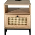 thumbnail image 3 of Rattan Nightstand with Charging Station, Bedside Table End Table for Living Room and Bedroom, 3 of 4