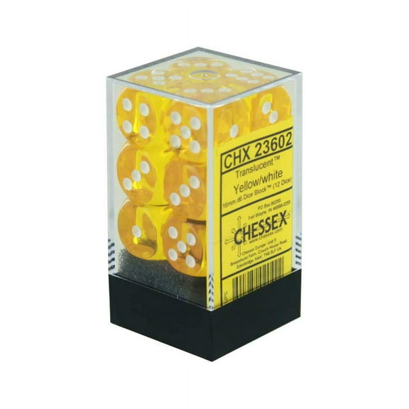Chessex D&D Dice-16mm Translucent Yellow and White Plastic Polyhedral Dice Set-Dungeons and Dragons Dice Includes 12 Dice – D6
