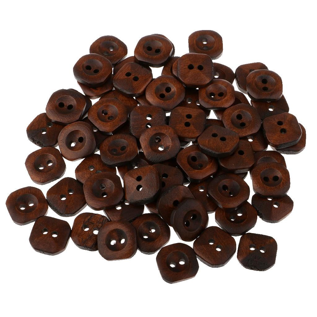GUOOL 6x 100 Pieces Wooden Flatback -Holes Buttons for Sewing Clothing Buttons Repair 13mm