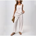 thumbnail image 2 of 2 Piece Sets for Women Casual Work Linen Outfits Women 2 Piece Plus Size Women'S Spring/Summer Round Neck Loose Short-Sleeved Sequined Broad-Leg Pantsuit, 2 of 5