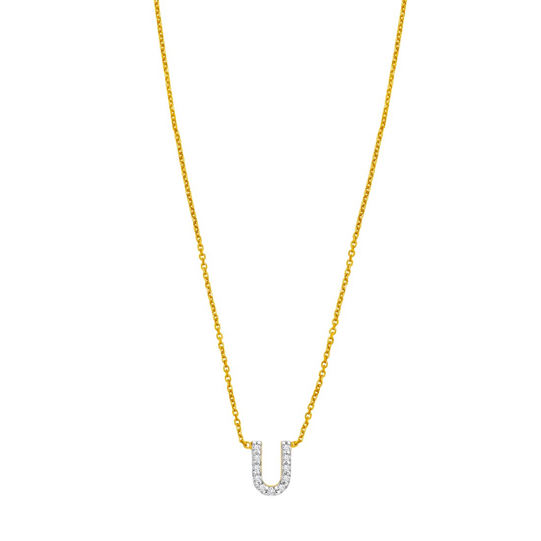 14k Yellow Gold Polished Mini Diamond U Letter Name Personalized Monogram Initial Necklace With Spring-ring Clasp Includ