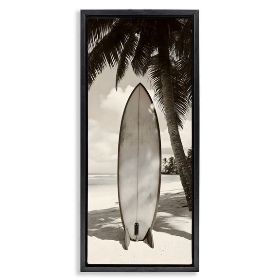 Stupell Industries Shabby Chic Monochrome Surf Paradise Black Floating Frame Canvas Art, 11 x 25, by LSR Design Studio