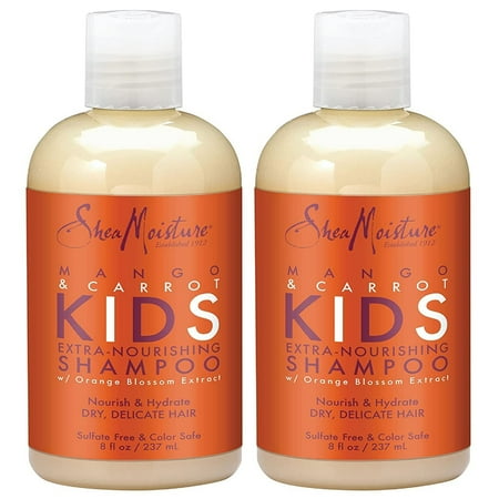 Shea Moisture Kids Shampoo - Extra-Nourishing Shea Butter, Mango & Carrot Hair Detangler with Orange Blossom Extract, 8 Oz (Pack of 2)