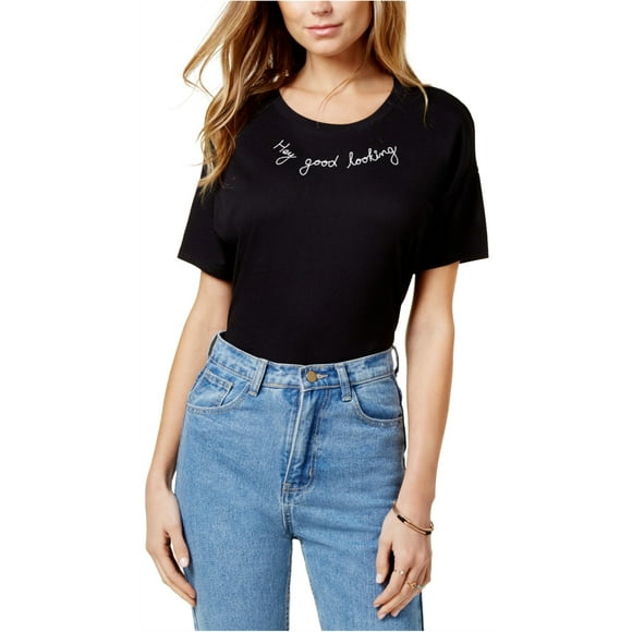 Carbon Copy Womens Hey Good Looking Embellished T-Shirt, Black, Medium