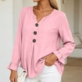 thumbnail image 4 of ClodeEU Women's V Neck Half Button Flare Long Sleeve Blouse,Casual Loose Solid Shirt Top Pink,Women's Plus M, 4 of 6