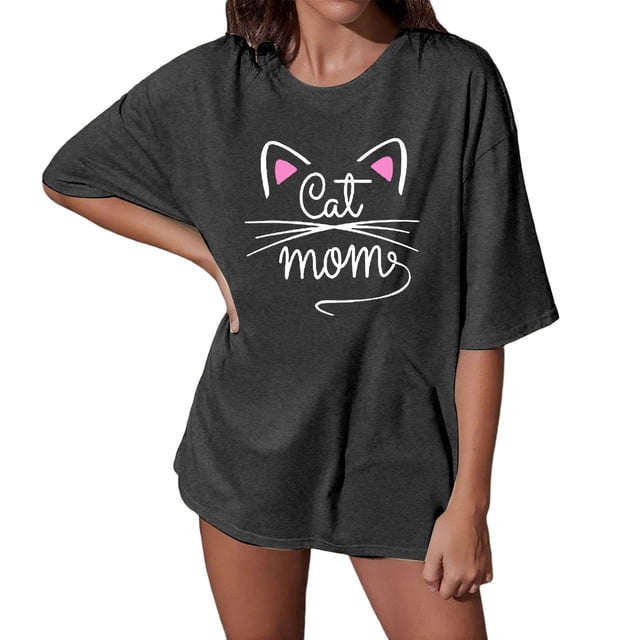 Fgnfyis T-Shirt Décontracté Imprimé Col Rond Manches Courtes pour Femmes Noir TTG