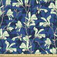 thumbnail image 2 of Botanical Fabric by the Yard, Floral Motifs Spring Illustration Along Natural Magnolia Blossoms, Decorative Upholstery Fabric for Sofas and Home Accents, Dark Blue and Coconut by Ambesonne, 2 of 5