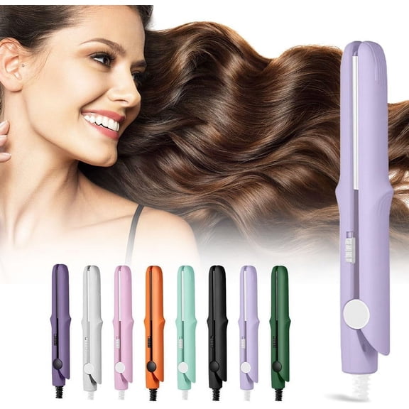 2 in 1 Mini Curling Iron & Straightener, 2026 New Dual Purpose Curling Wand and Flat Iron, Portable Travel Hair Styling Tool for All Hair Types, Short to Long Hair(Light Purple)