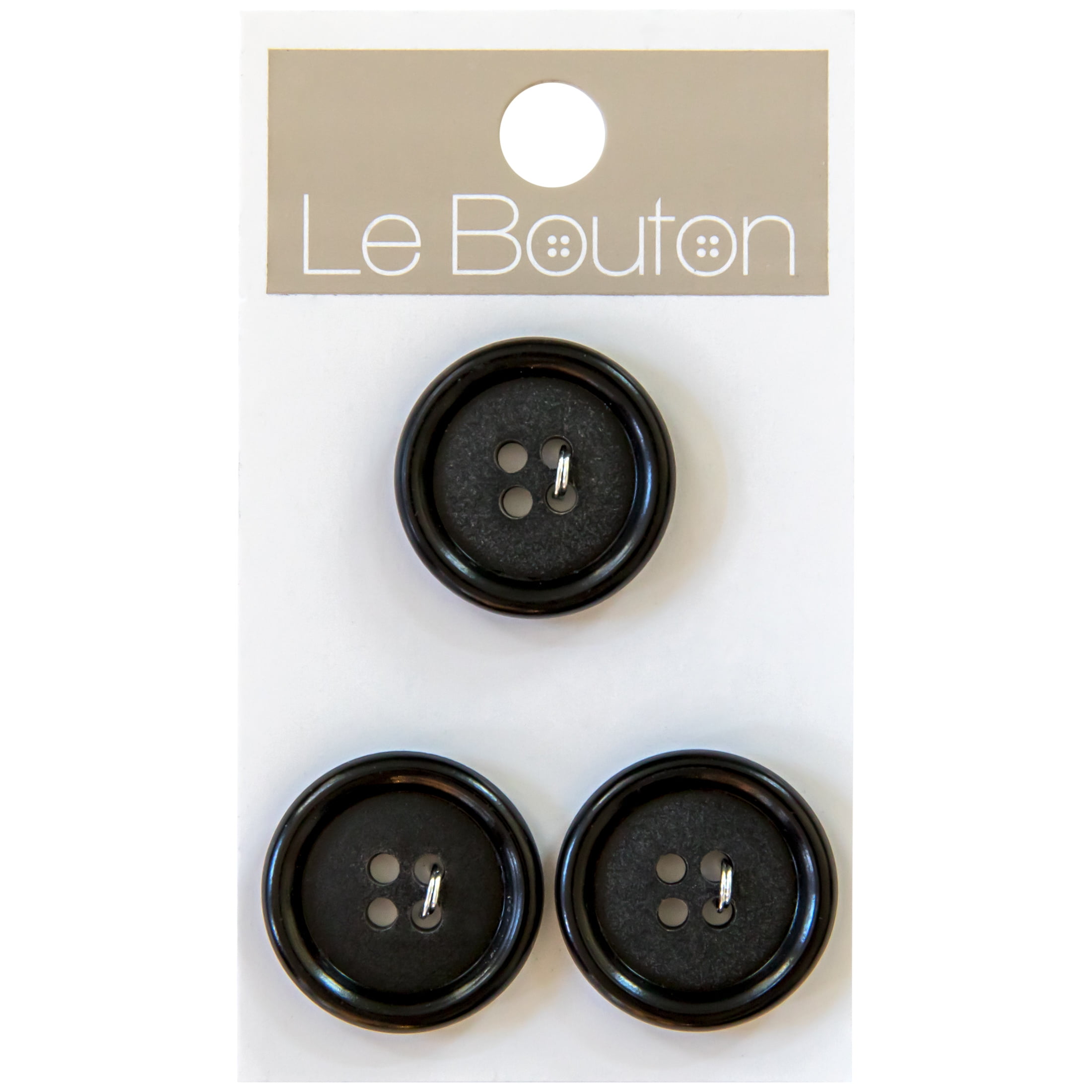 Le Bouton Black .84" 4-Hole Button, 3 Buttons Per Pack