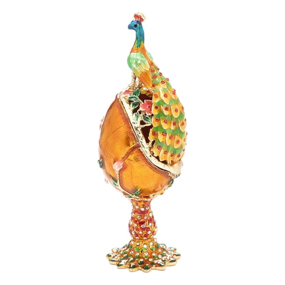 Figurine Rhinestones Metal Hand Painted Enameled Egg Statue for Cabinet Living Room Tabletop Ornament Collectible