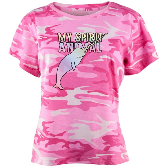 My Spirit Animal Narwhal Unicorn Of The Sea Pastel Juniors T Shirt Pink Camouflage LG