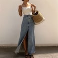 thumbnail image 6 of Women'S High Waist Maxi Denim Skirts Front Split Frayed Raw Hem A Line Casual Long Jean Skirt L, 6 of 8