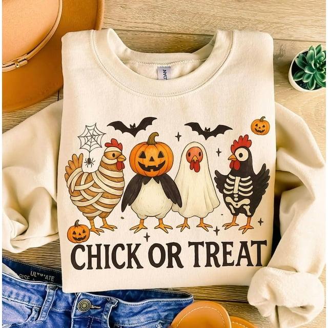 Chick Or Treat Sweatshirt, Spooky Chicken Halloween Sweatshirt, Halloween Sweatshirt, Funny Halloween Chicken Sweatshirt, Spooky Goose Sweatshirt, Kids Halloween Sweatshirt