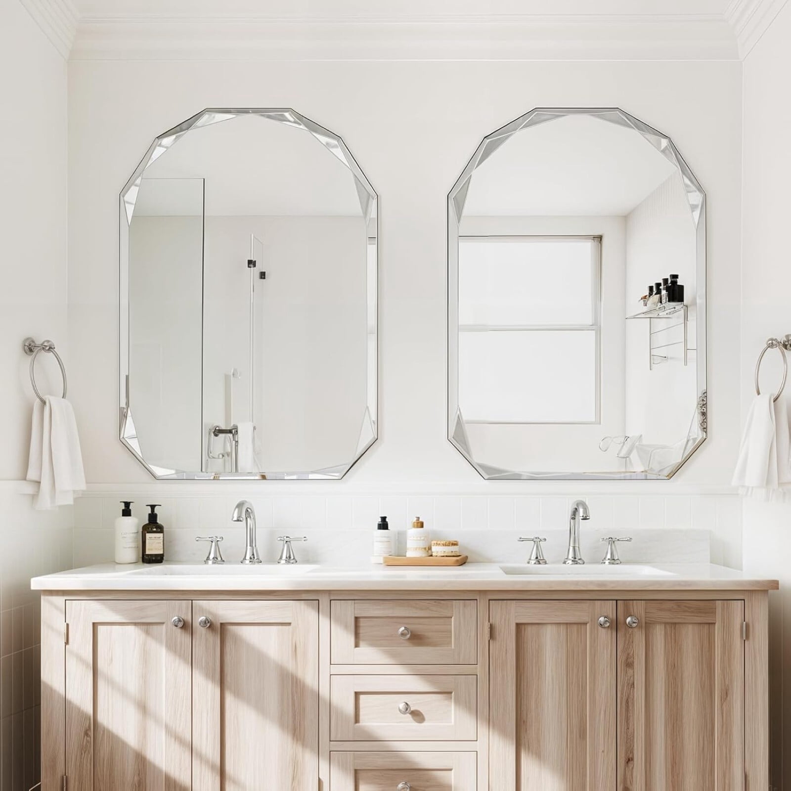 Gleamira 20"x28" Frameless Arched Bathroom Mirror Beveled Diamond Edge Wall Mirror Vanity Decorative Mirror