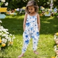 thumbnail image 2 of Girls Kids Floral Sleeveless Summer Romper Harem Jumpsuit with Adjustable Straps Blue Spring Summer,Size 4 T, 2 of 6