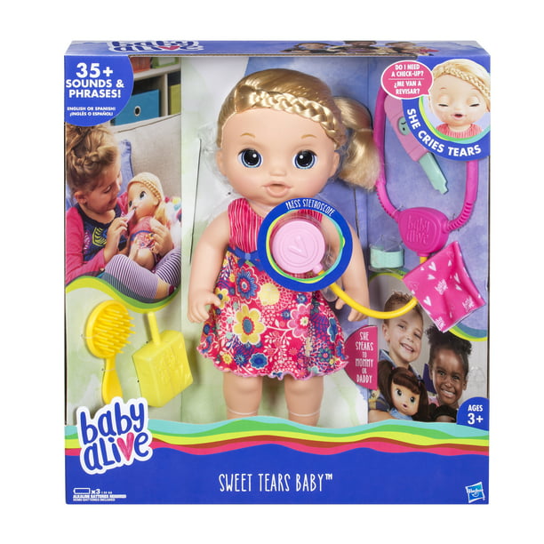Baby Alive Sweet Tears Baby Blonde Hair Drinks and Cries Tears, with Visit Accessories Walmart.com