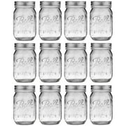 Ball Mason Regular Mouth Pint Jar 16 oz With Lid and Band Preserves And Stores, Glass Material Made in USA, 12-Pack