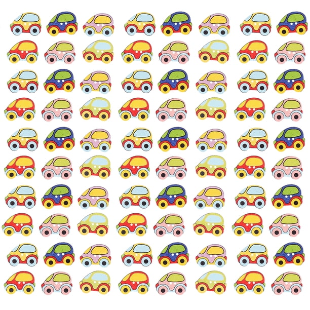 100 botones de madera para abrigos con forma de coche de dibujos animados, herramientas para manualidades DIY
