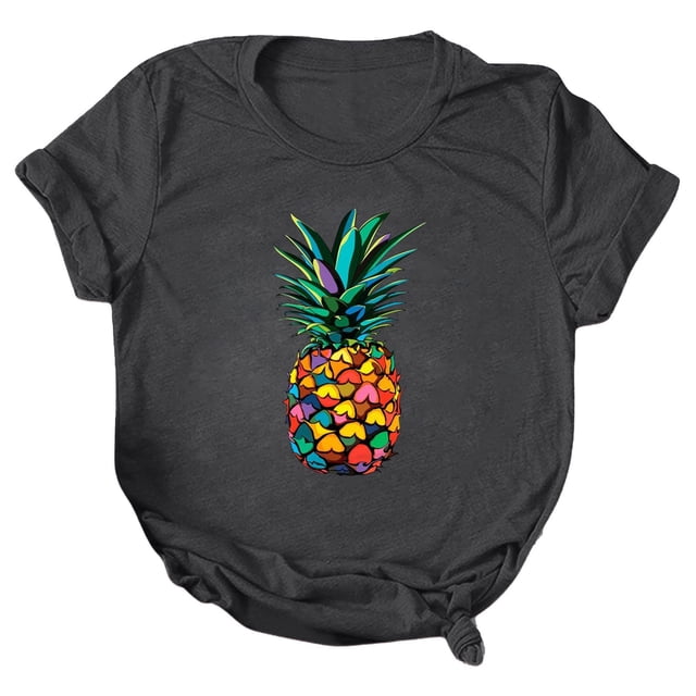 Gibobby Blusa Casual de Mujer Mujeres Casual Piña Impresión Mangas Cuello Redondo Camiseta Suelta Blusa Tops(Gris oscuro,CH)