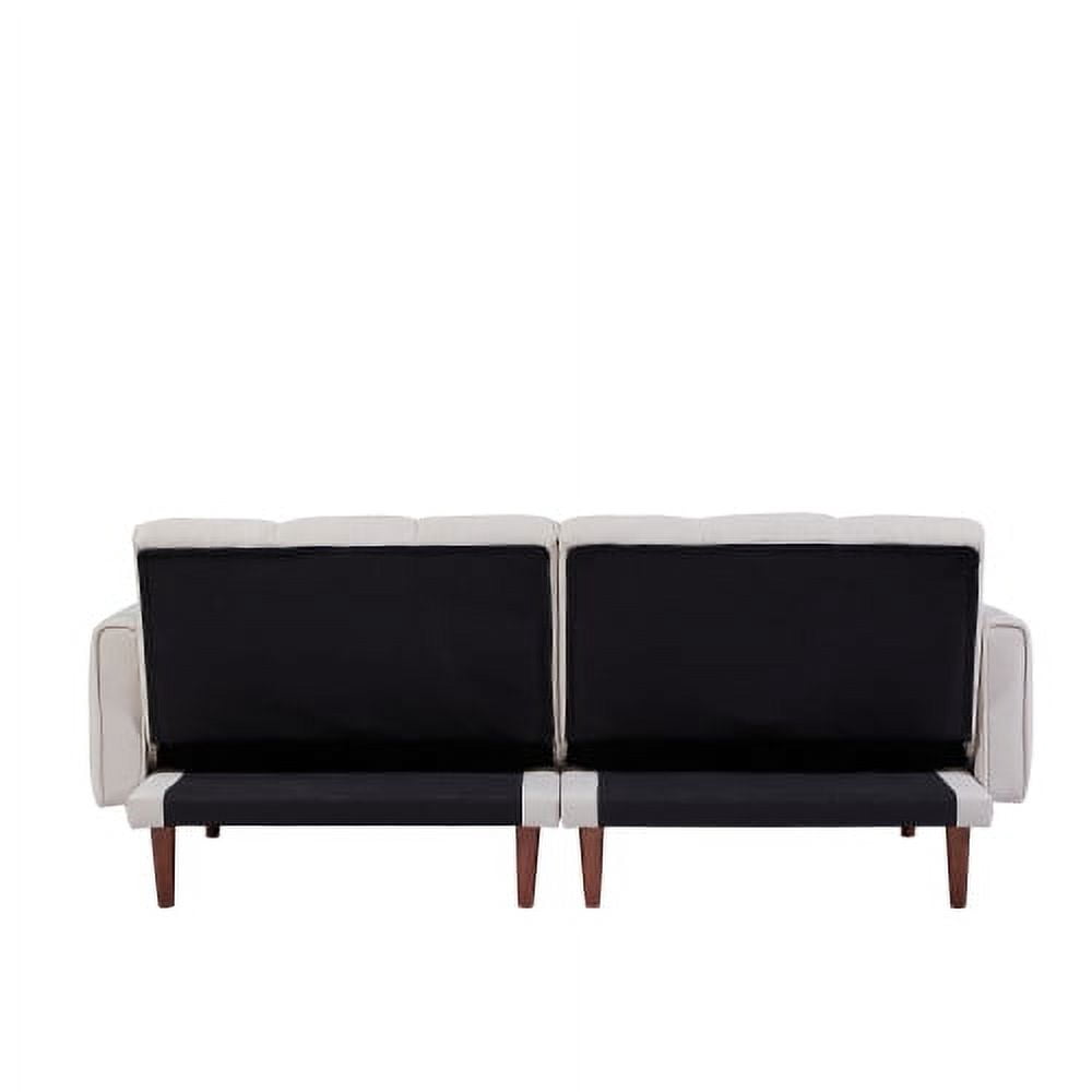Leumius Convertible Futon Sofa Bed, Modern Linen Fabric Adjustable Couch Sleeper Sofa, Beige