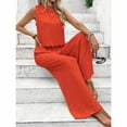 thumbnail image 6 of UVEASISHA Womens Summer Fashion Outfits 2 Piece Sleeveless Cut Out Back Tank Tops and Wide Leg Pants Matching Set Orange S, 6 of 9