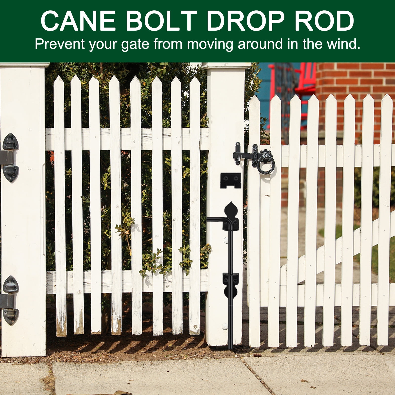 Uxcell 18" Cane Bolt Gate Drop Rod for Wood Fence, Iron Gate Hardware Ground Latch for Wooden Fence and Holding Door