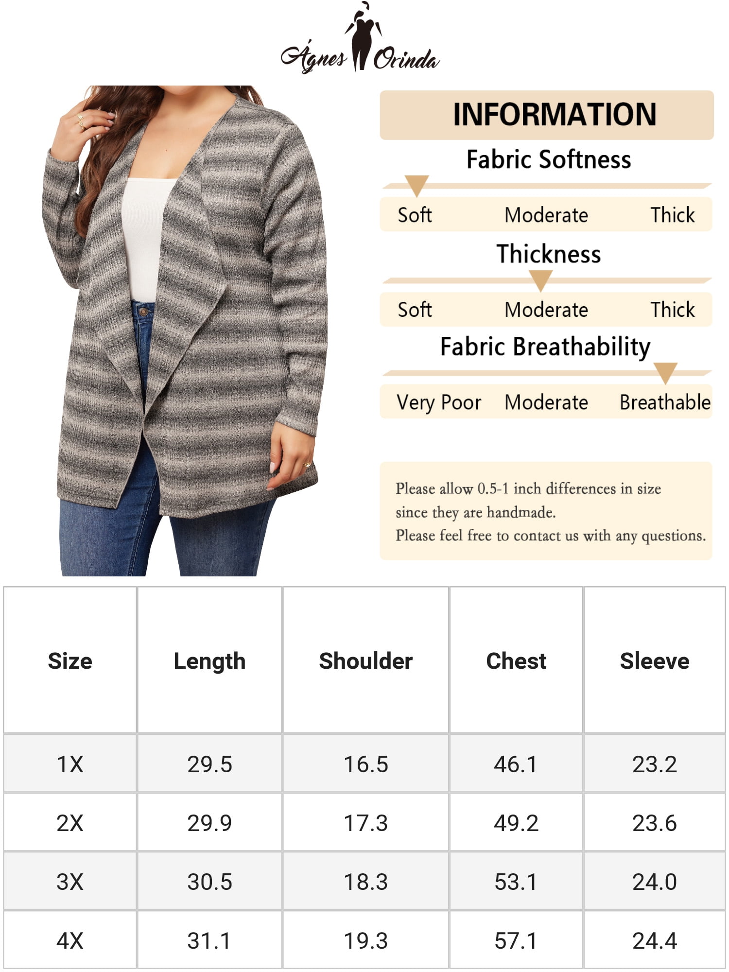 DARING DIVA Women's Plus Size Tie Dye Lightweight Open Front Cardigans 4X Apricot Black