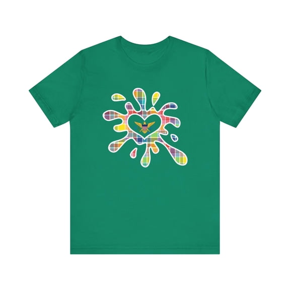 USVI Flag Splash Summer T-Shirt | Virgin Islands Madras Heart Tee | USVI Souvenirs Gift