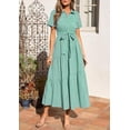 thumbnail image 4 of PRETTYGARDEN Women's Summer Maxi Button Up Shirt Dress Short Sleeve Striped A Line Long Flowy Elegant Spring Dresses, 4 of 10