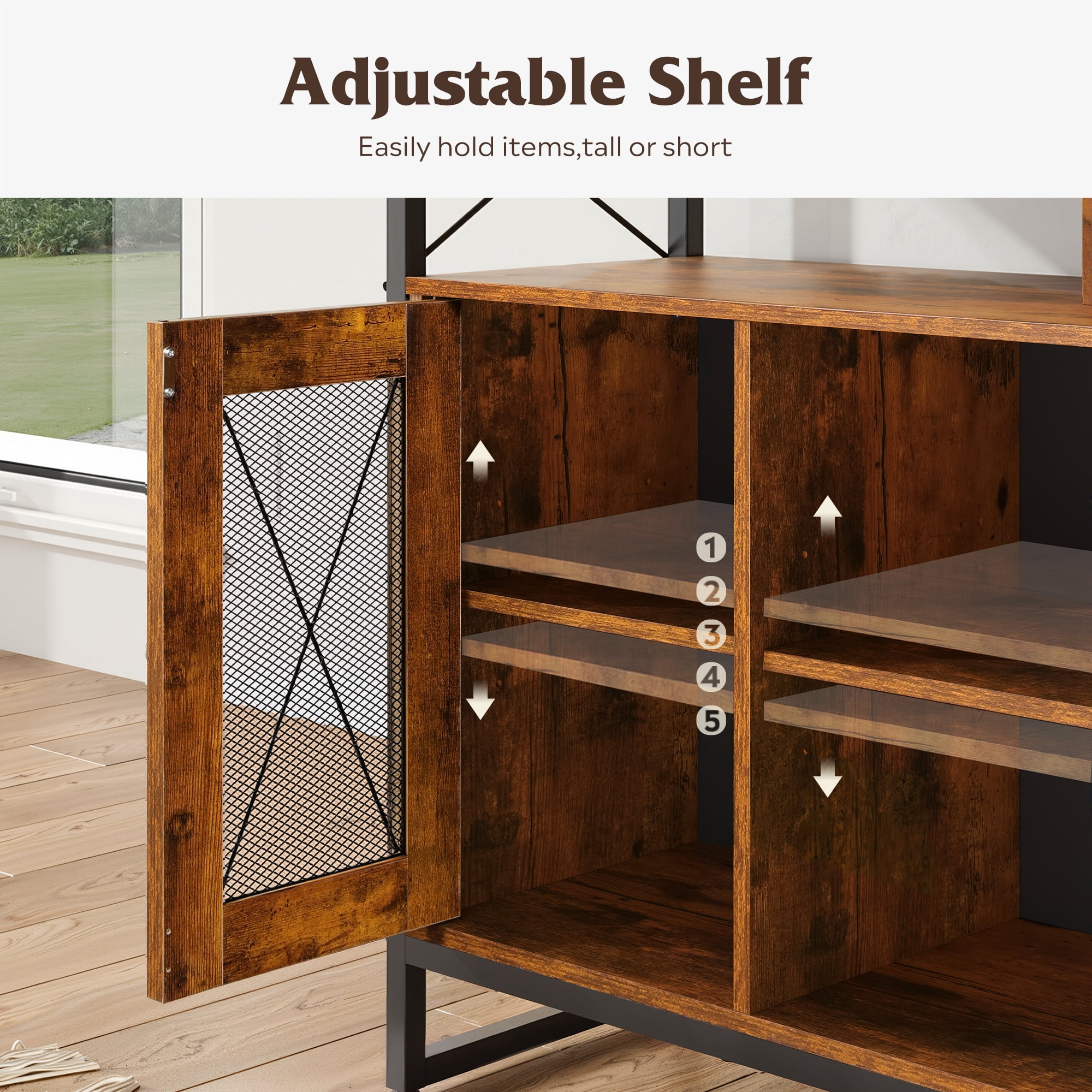 GALAXHERO TV Stand for 43 inch TV Small Entertainment Center with Storage Cabinet & Adjustable Shelves Farmhouse Industrial TV Table for Living Room and Bedroom, 32" TV Console, Rustic Brown