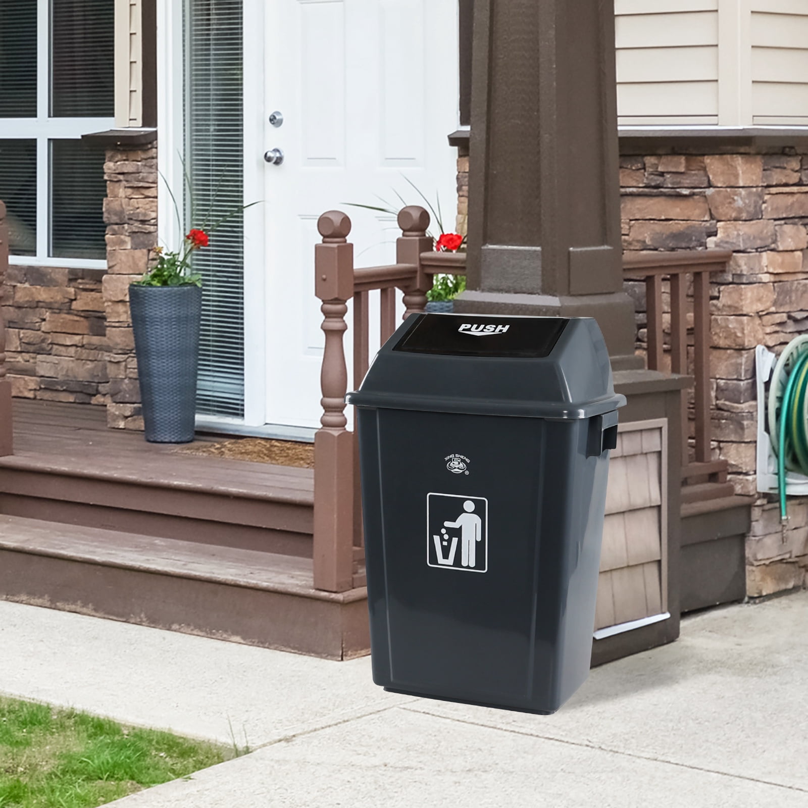 Callyne 4 Pack 15 Gallon Kitchen Trash Can, Tall Plastic Kitchen Garbage Can with Swing Top, Gray
