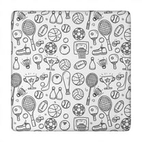 Doodle Sports Icons Pattern Square Fitted Tablecloth with Elastic Edge,Square Table Cover,Washable Elastic Table Cover for Home Kitchen Party Decor 34"x34"